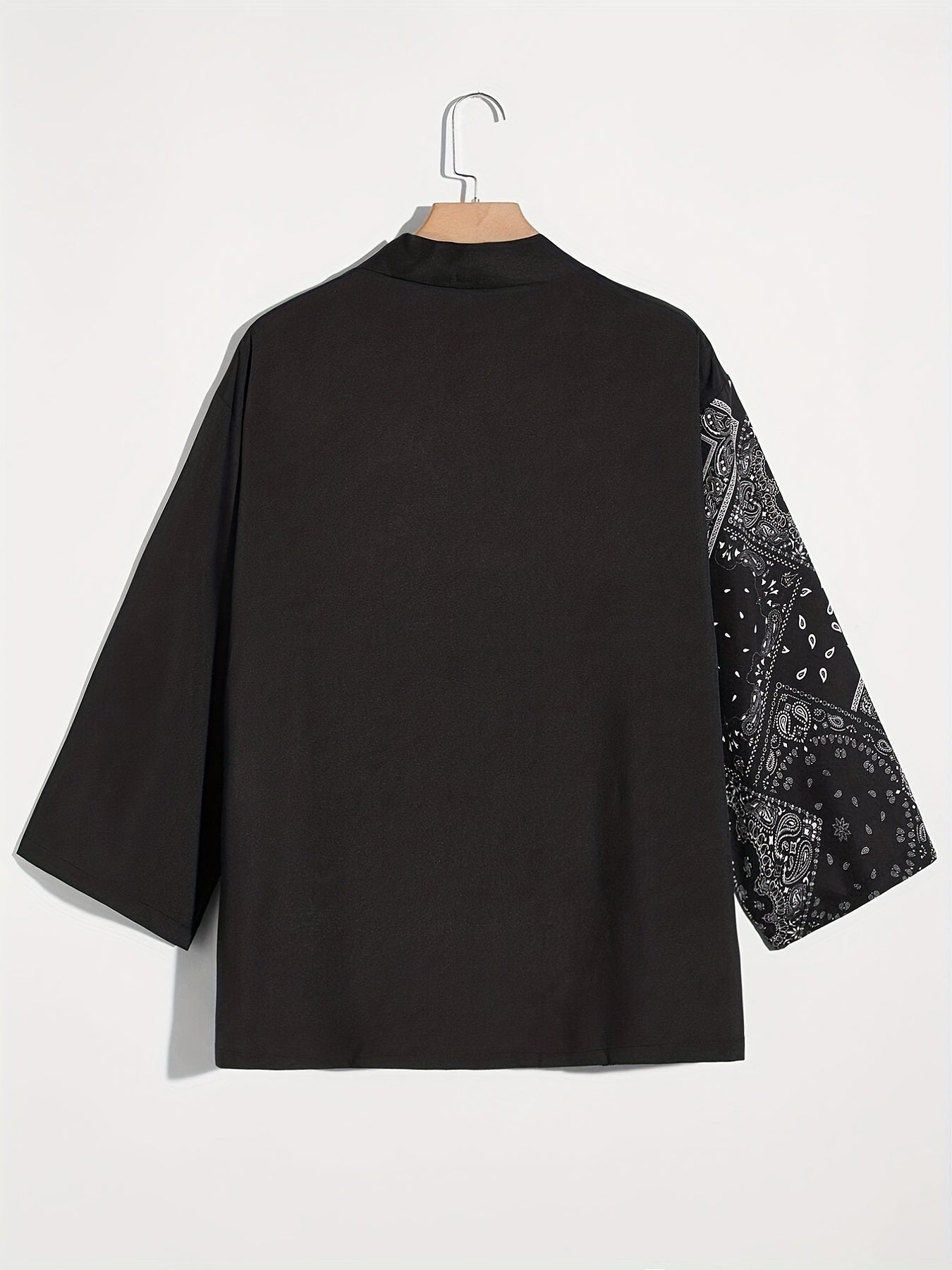 Men's Paisley & Japanese Letter Print Kimono Style Shirt