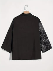 Men's Paisley & Japanese Letter Print Kimono Style Shirt