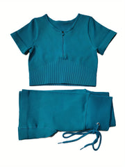 2pcs Yoga Set Crop Top & Running Shorts Suit Women's Activewear