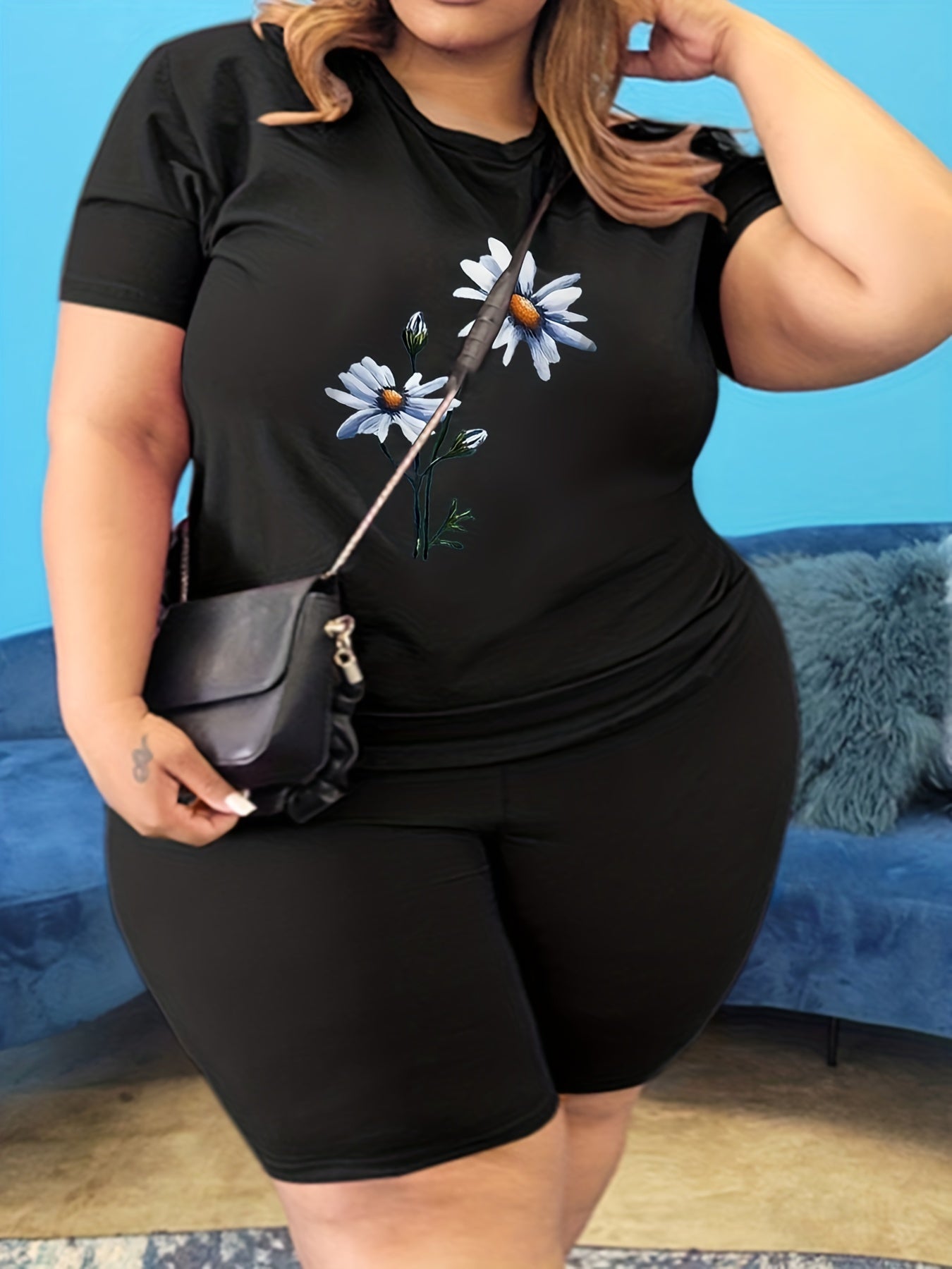 Women's Plus Floral Print Top & Shorts Set
