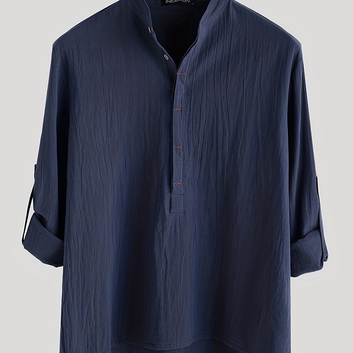Men's Vintage Trachten Shirt Solid Long Sleeve Stand Collar Shirt