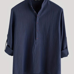 Men's Vintage Trachten Shirt Solid Long Sleeve Stand Collar Shirt