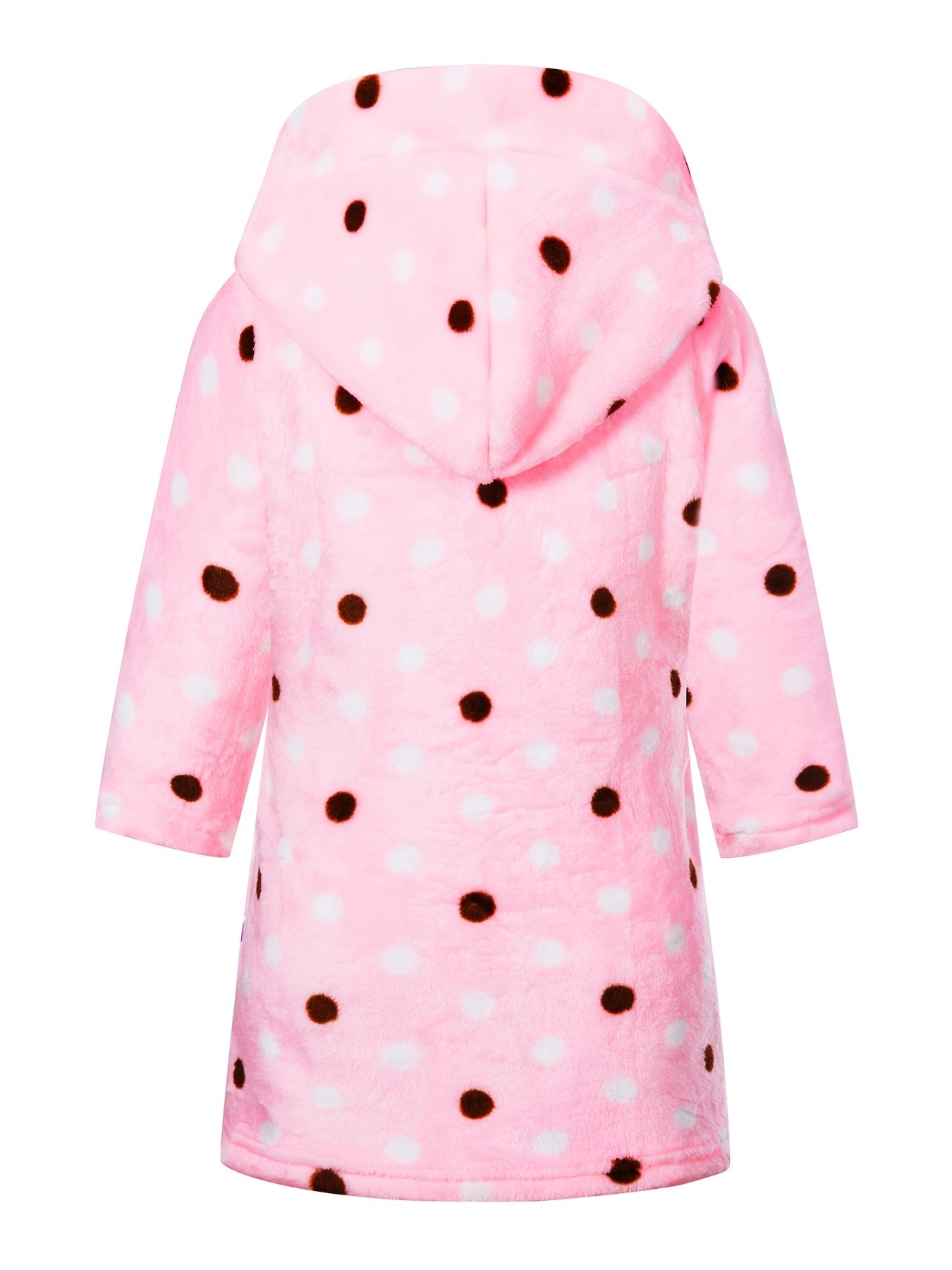 Girls Dotted Hooded Bathrobe Soft Flannel