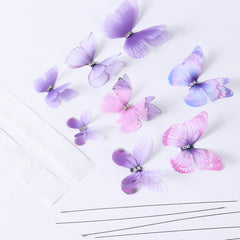 8pcs Purple Yarn Butterfly Cake Decoration 3D Butterfly Birthday Cake Toppers