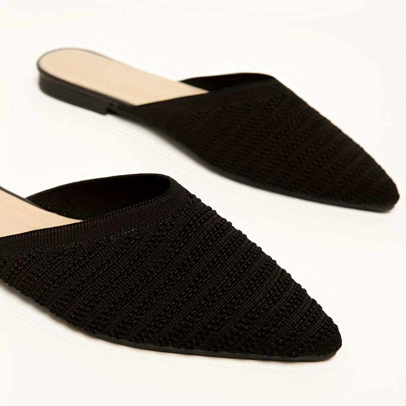 Women's Pointed Toe Knit Slippers Closed Solid Slip On Shoes
