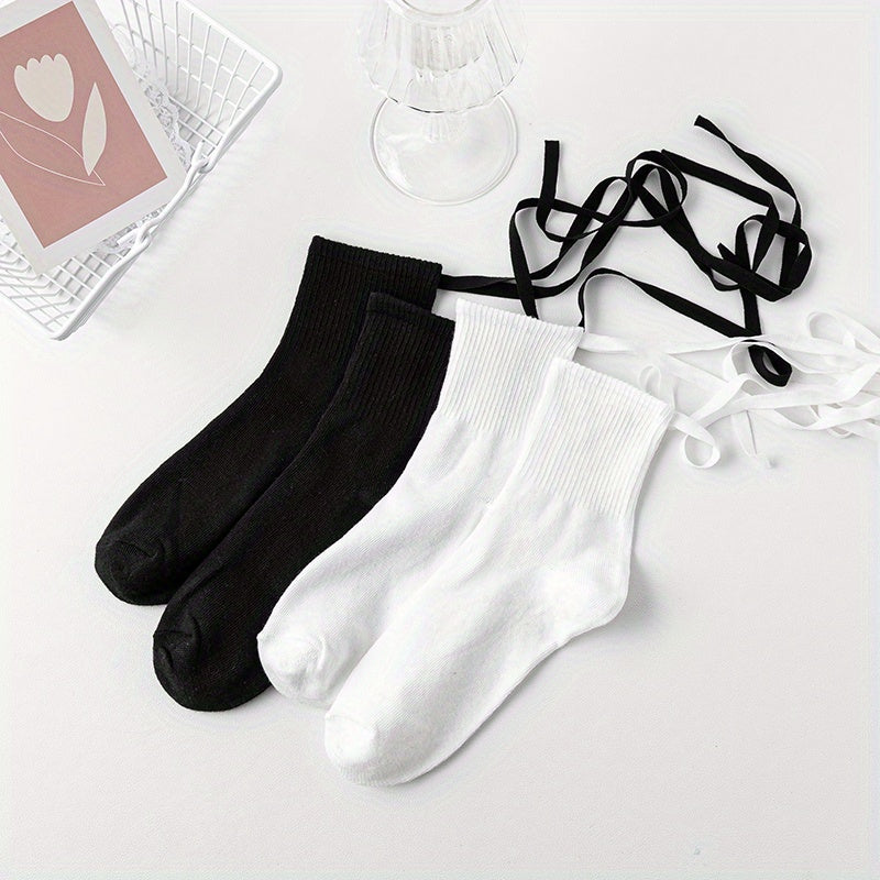 2 Pairs Comfy Solid All Match Women's Socks