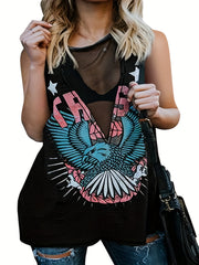 Sexy Tank Top Women Eagle Print Mesh Tank