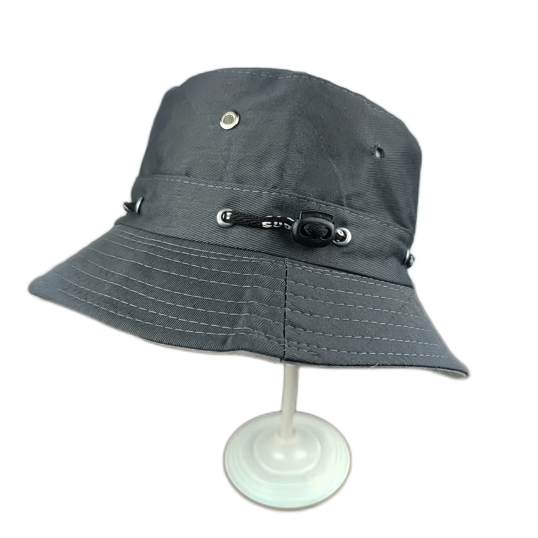 Gray Drawstring Bucket Hat Lightweight Reversible Sun Hat Unisex