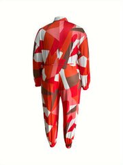 Colorblock Geometric Print Jumpsuit With Belt
