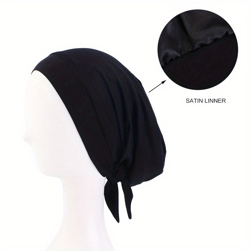Satin Lined Hijab Cap Pre Tied Turban Women Elastic Cotton Head Wrap