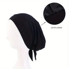 Satin Lined Hijab Cap Pre Tied Turban Women Elastic Cotton Head Wrap