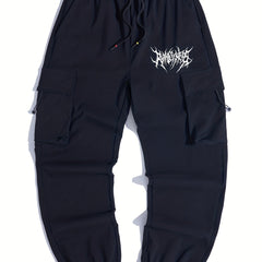 Stylish Letter Print Casual Cotton Mid Stretch Cargo Pants Men s Joggers