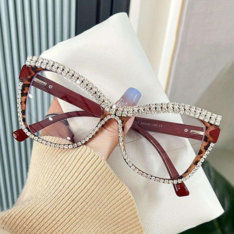 Clear Lens Rhinestone Square Frame Eyeglasses