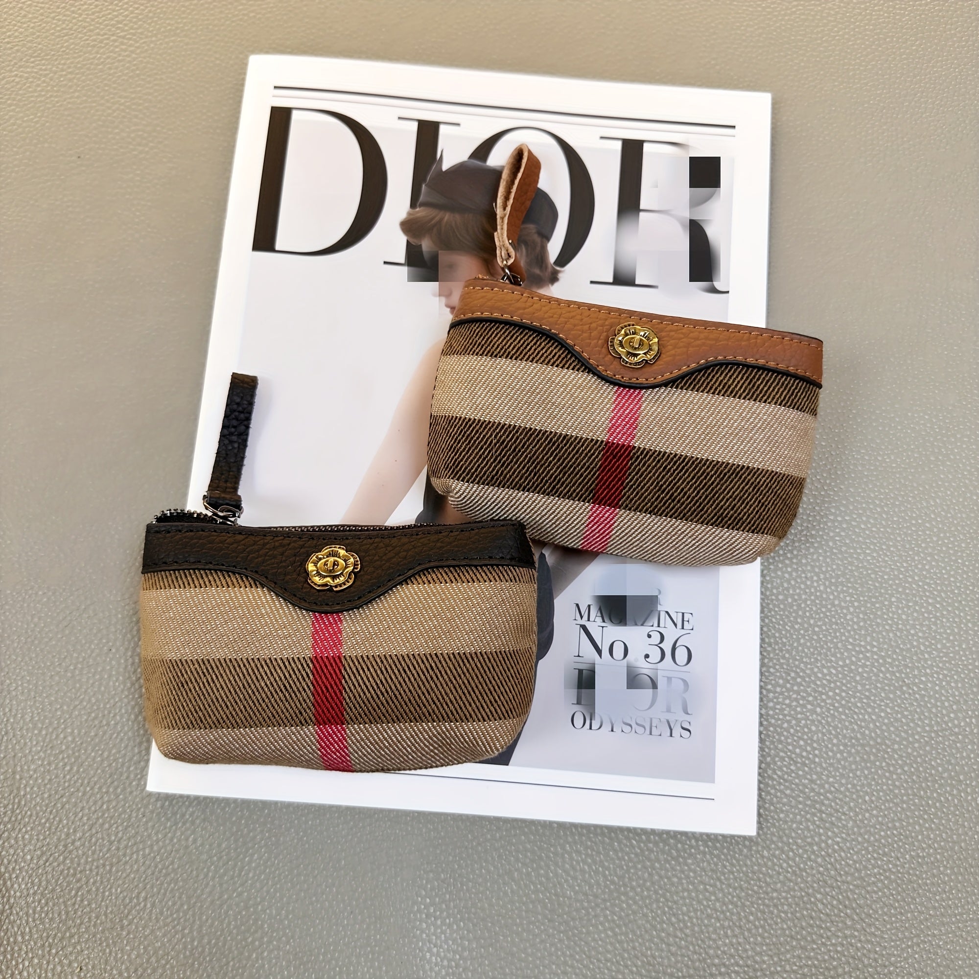 Stylish Plaid Zipper Coin Purse & Wallet for Women with Keychain
