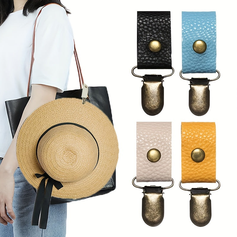 PU Leather Hat Clip For Backpack Luggage Solid Embossed Travel Hat Clip