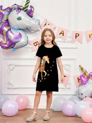 Rainbow Horse Embroidered Short Sleeve Dress