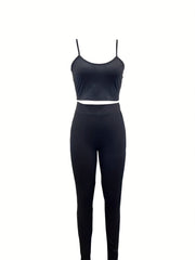 Hourglass Two piece Cami Top Set Sexy Crop Cami Top & Casual Pants 2pcs