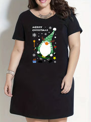 Christmas Lounge Dress Women's Plus Gnome & Snowflake Print Nightdress