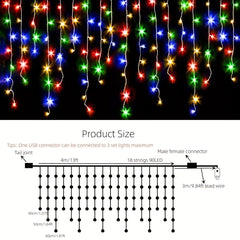 4m 13ft 90LED Icicle Lights Outdoor Decoration 8 Modes USB Plug In Waterproof