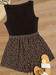 Casual Tank Top & Dalmatian Print Shorts Set for Women