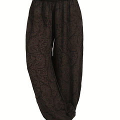Floral Print Harem Pants High Waist Solid Pants For Spring & Summer