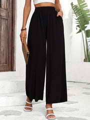 High Waist Wide Leg Pants Solid Casual Pants Women's Clothing