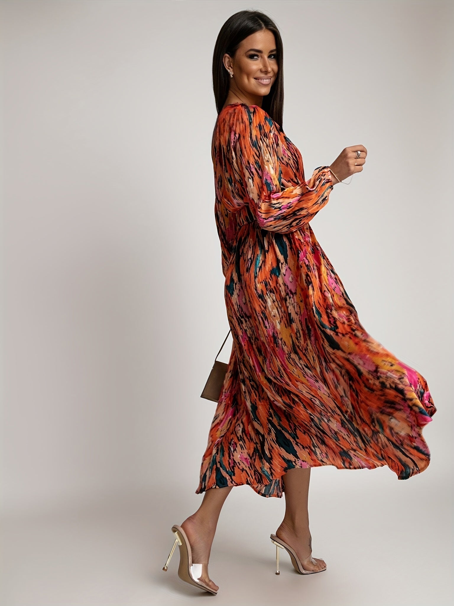 Boho Surplice Neck Maxi Dress Long Sleeve