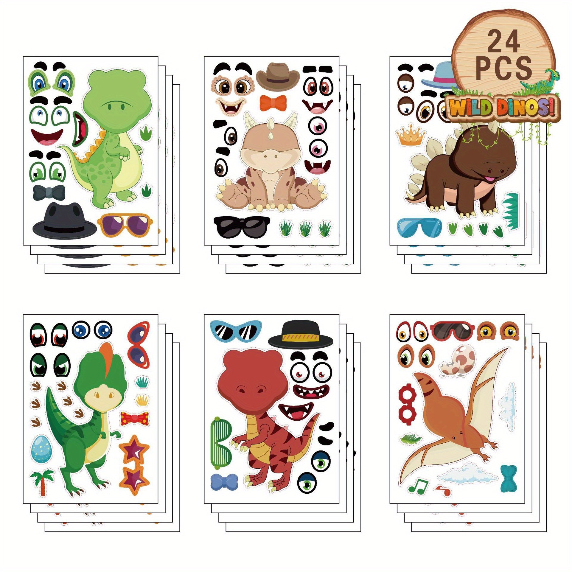 24PCS Dinosaur Make-A-Face Stickers Party Favors Activities