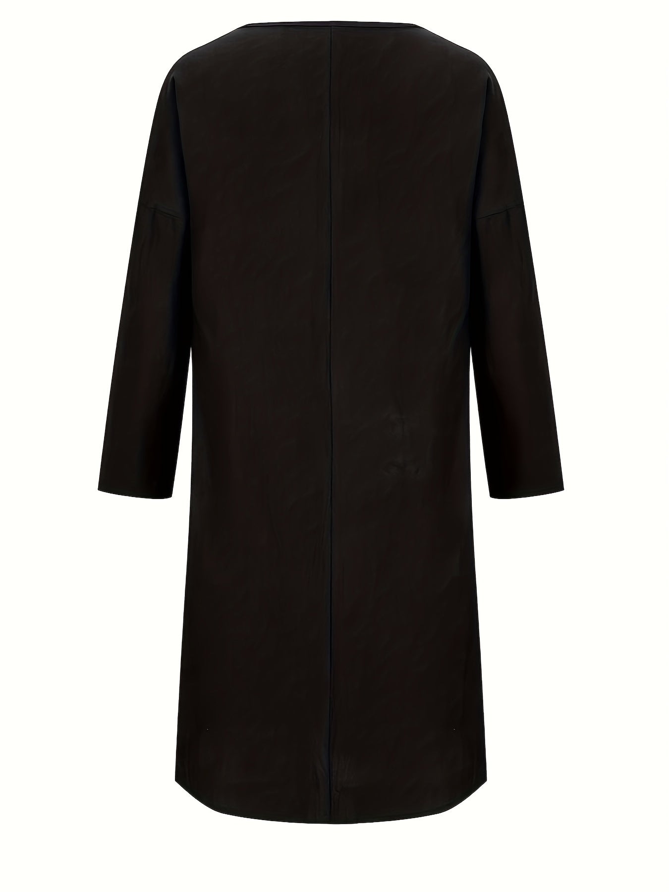 Solid Long Sleeve Round Neck Dress With Pockets