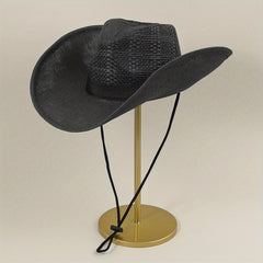 Drawstring Woven Cowboy Hat Outdoor Seaside Sunscreen Jazz Straw Hat