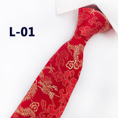 Men's Red Dragon Embroidered Tie