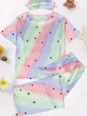 Ombre & Star Print Pajama Set - Tee & Pants Two Piece Set