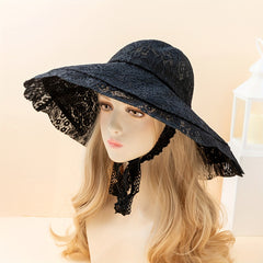 Wide Brim Lace Sun Hat Hollow Out Breathable UV Protection Hat