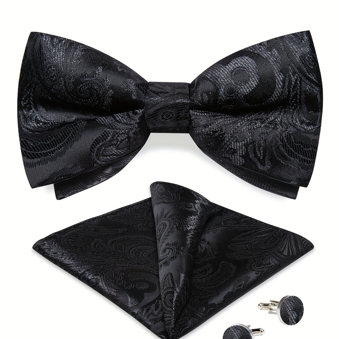 Men Silk Paisley Cravat Cufflinks Hanky Set Wedding Butterfly Tie