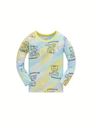 Boys 2pcs Pajamas Bear Print Long Sleeve Top & Pants Set