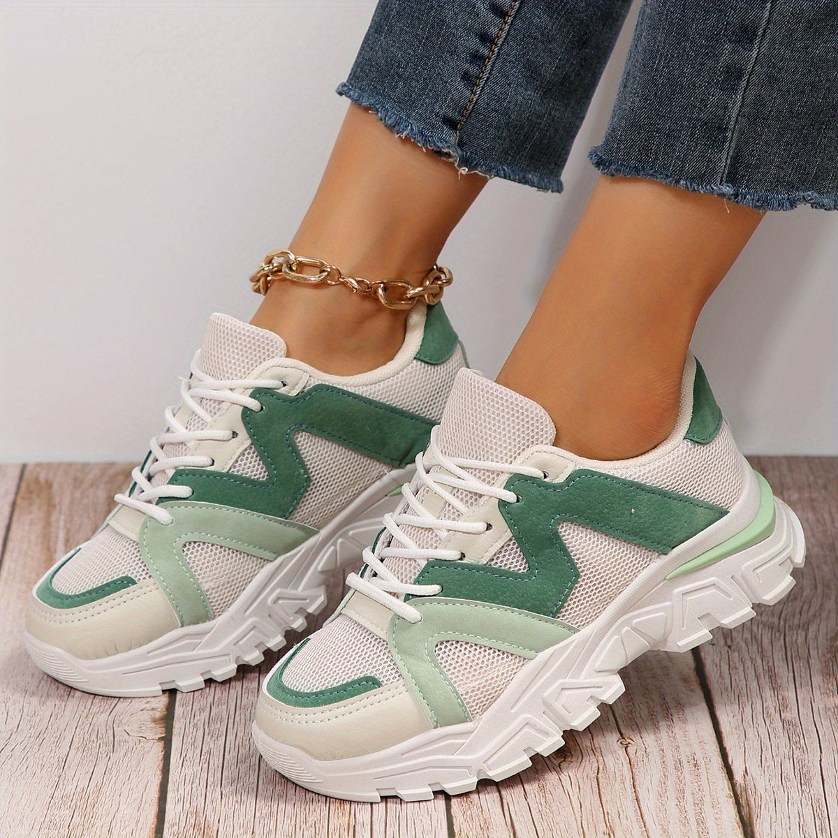 Women's Knit Mesh Platform Sneakers Casual Lace Up Low Top Sports Shoes