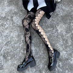 Floral Jacquard Fishnet Tights Gothic Pantyhose Women's Stockings