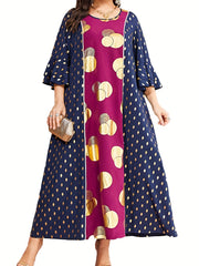 Boho Abaya Dress Women's Plus Golden Dot Print Layered Sleeve Maxi