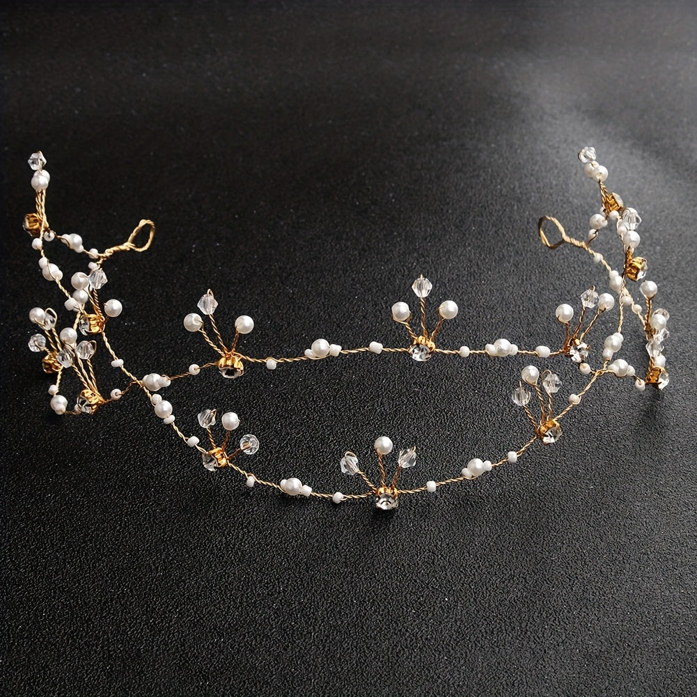 Faux Pearl Hair Chain Crystal Cross Hair Band