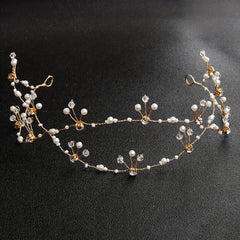 Faux Pearl Hair Chain Crystal Cross Hair Band