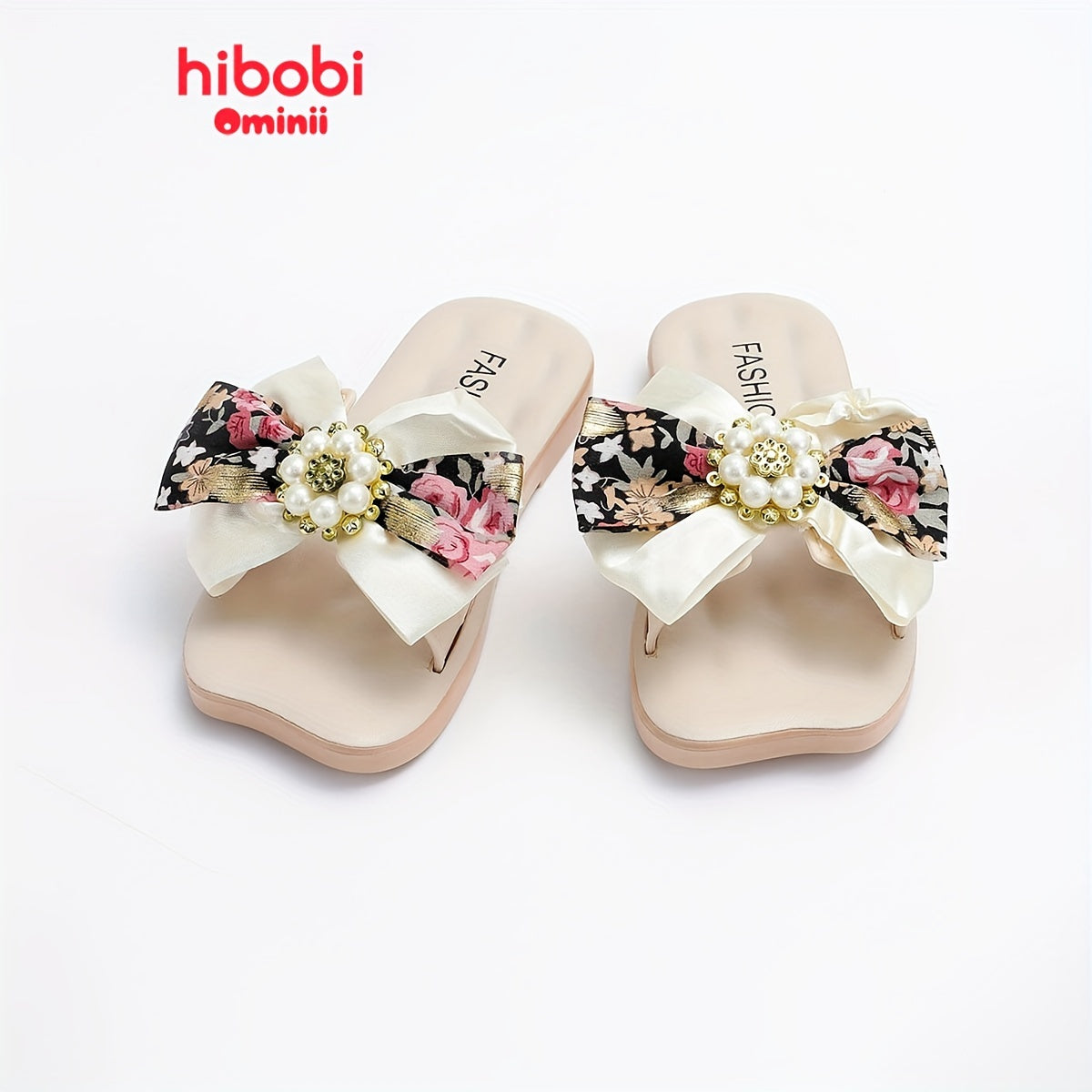 Hibobi Girls Floral Pattern Bowknot Open Toe Slippers