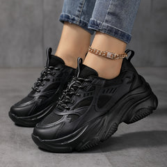 Women's Lace up Chunky Sneakers High Elastic Height Increased Running Shoes