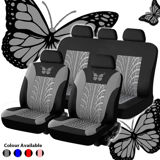 Red Butterfly Embroidery Car Seat Cover Set - Protects Seats From Stains