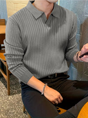 Solid Knit Shirt Men's Casual V Neck Pullover Sweater For Winter