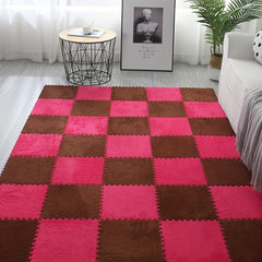 12pc Interlocking Shaggy Foam Mat Anti-slip Area Rugs Kids Room Floor Tiles