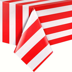 Red Striped Tablecloth Plastic Stripe Table Cover Carnival Circus Waterproof
