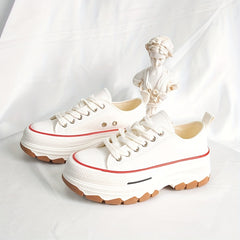 Women's Platform Canvas Sneakers Low Top Lace Up Shoes