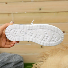Women's Printed Canvas Lace-Up Sneakers Lightweight Low Top Shoes