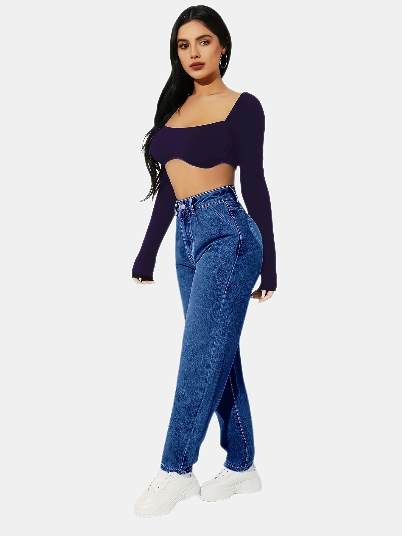 Dark Mom Jeans High Waist Slash Pockets High Rise Straight Denim Pants