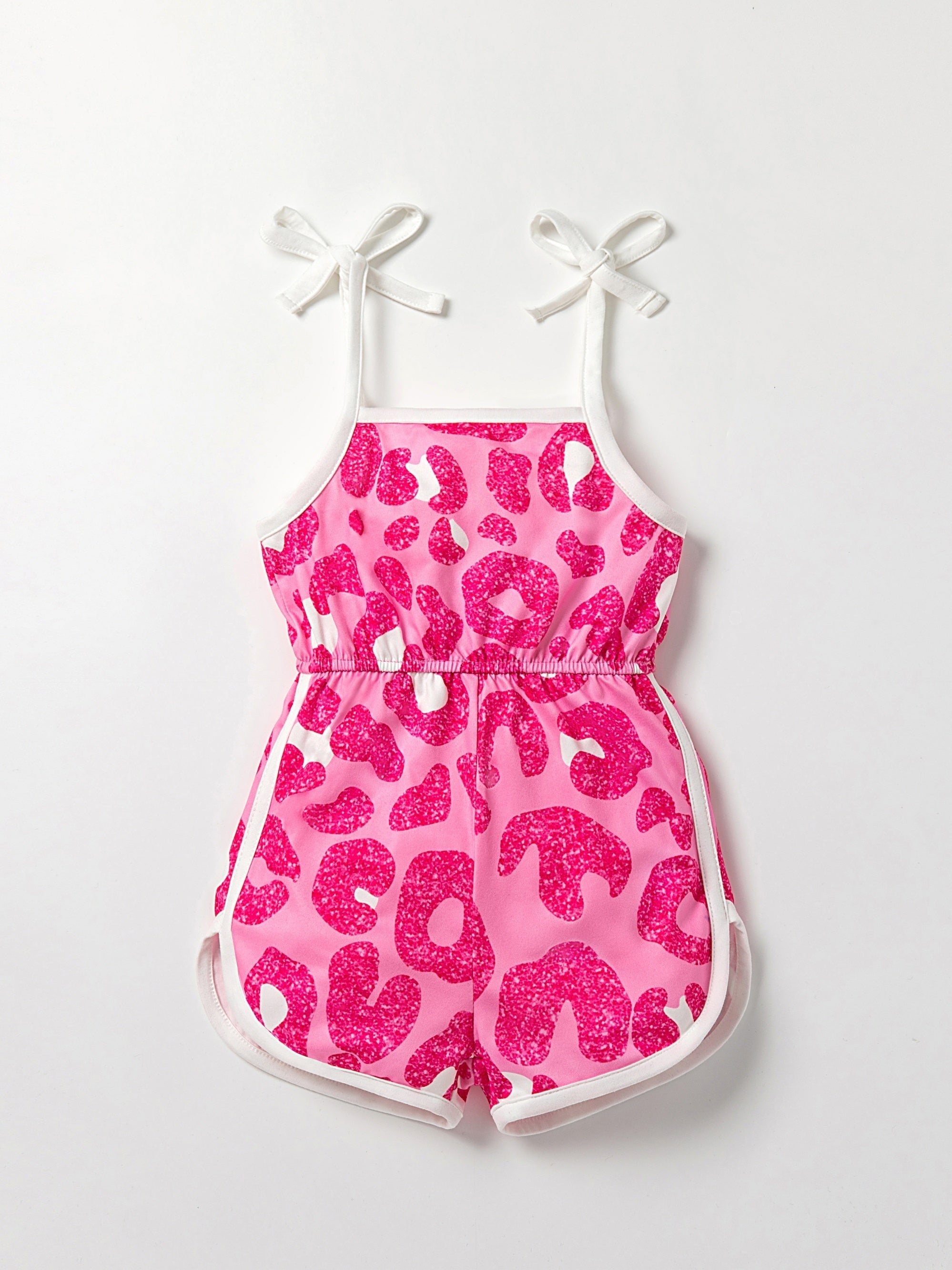 Toddler Girls Flowers Graphic Bow Shoulder Cami Rompers Jumpsuits
